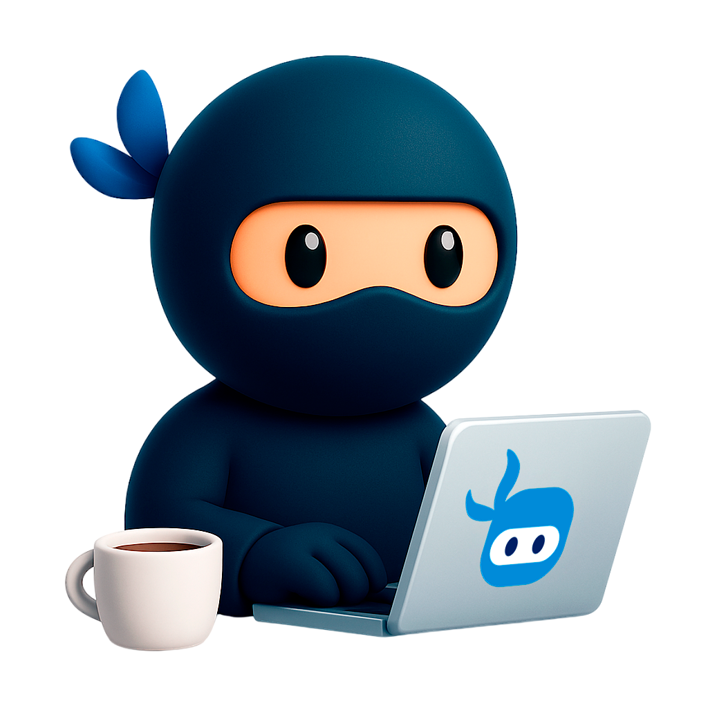 Ninja working on laptop